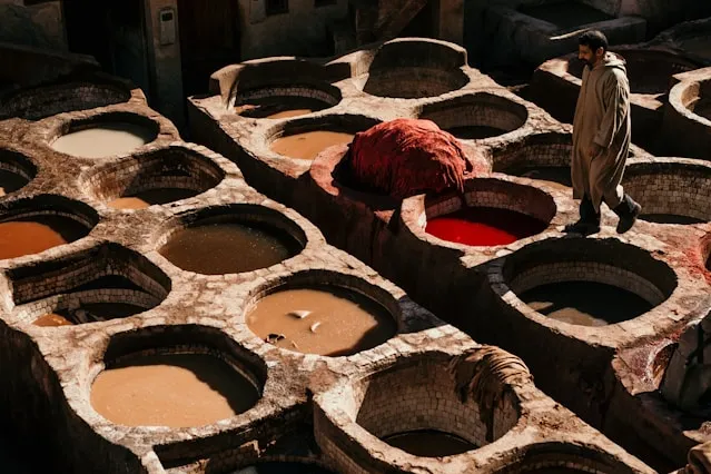 Craftman Walking in Tanneries in Morocco